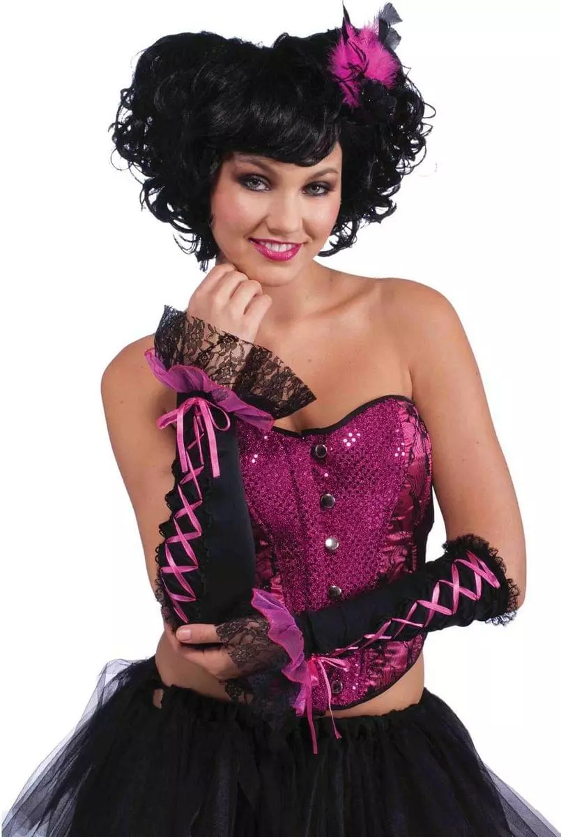 Forum Novelties Burlesque Long Black Costume Glovelets With Pink Ribbon 3 Forum Novelties Burlesque Long Black Costume Glovelets With Pink Ribbon