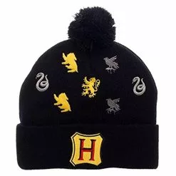 Bioworld Harry Potter Hogwarts Houses Embroidered Logos Pom Beanie