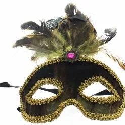 Bauer Pacific Imports Safari Eye Venetian Mardi Gras Mask W/ Peacock Feathers: Brown
