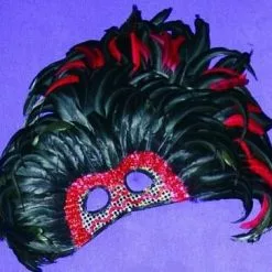 Bauer Pacific Imports Jumbo Feather Venetian, Masquerade, Mardi Gras Mask Red & Black