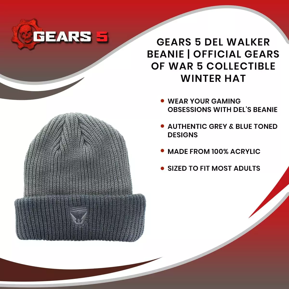 Toynk Gears 5 Del Walker Beanie | Official Gears Of War 5 Collectible Winter Hat 8 Toynk Gears 5 Del Walker Beanie | Official Gears Of War 5 Collectible Winter Hat - Image 6