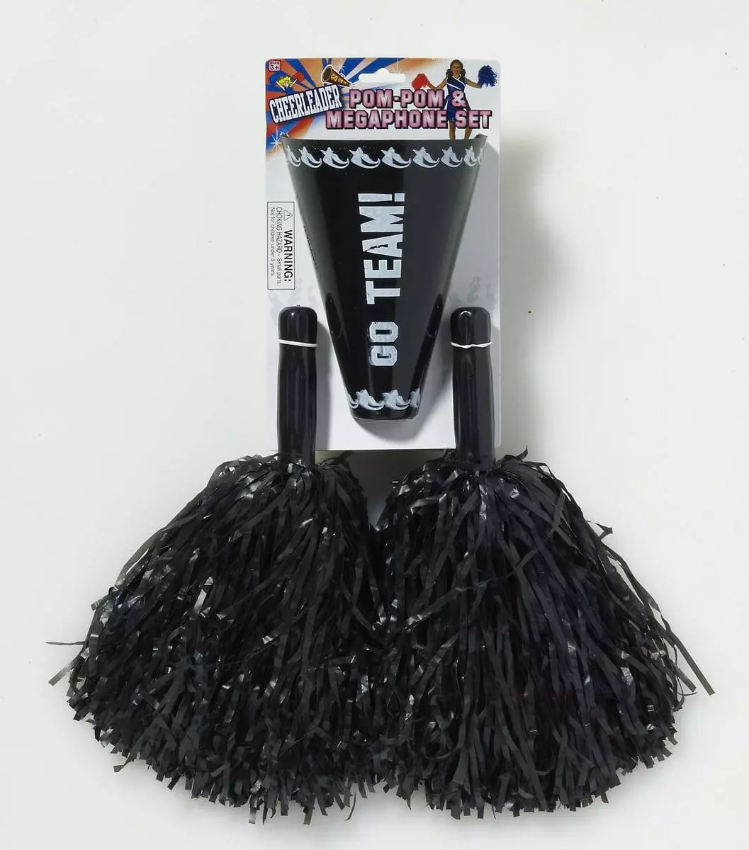 Forum Novelties Cheerleader Pom Pom & Megaphone Costume Accessory Set: Black 3 Forum Novelties Cheerleader Pom Pom & Megaphone Costume Accessory Set: Black