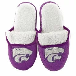 Forever Collectibles Kansas State Wildcats Glitter Logo Sherpa Slide Slipper Adult