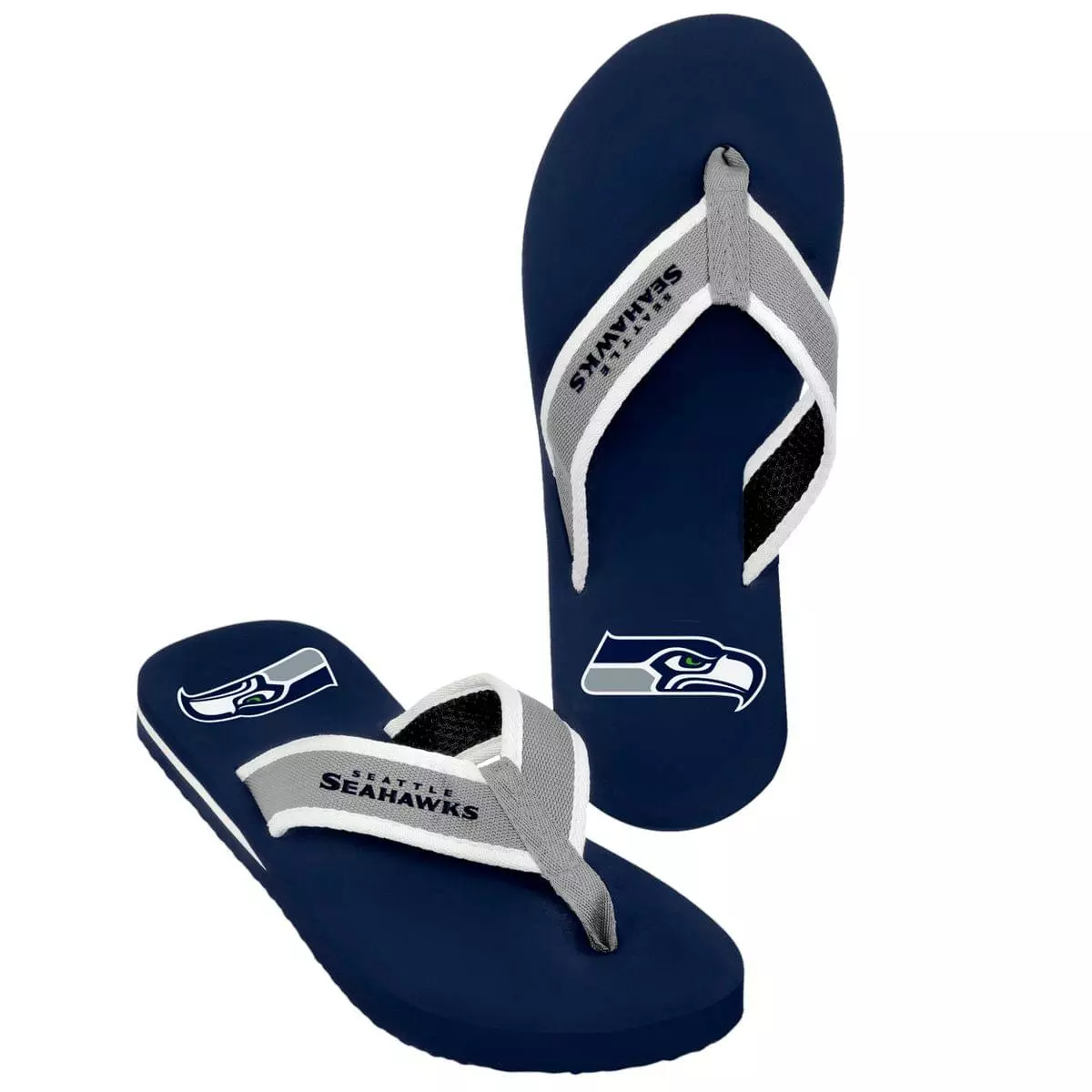 Forever Collectibles Seattle Seahawks NFL Mens Team Color Contour Flip Flops 3 Forever Collectibles Seattle Seahawks NFL Mens Team Color Contour Flip Flops