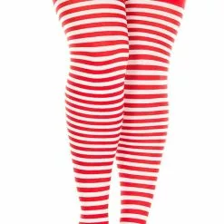 MUSIC LEGS Adult 70D Thigh Highs, Red & White Stripe