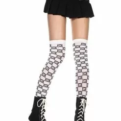 MUSIC LEGS Acrylic Checkered Thigh Hi Nylon Crossbone Costume Hosiery