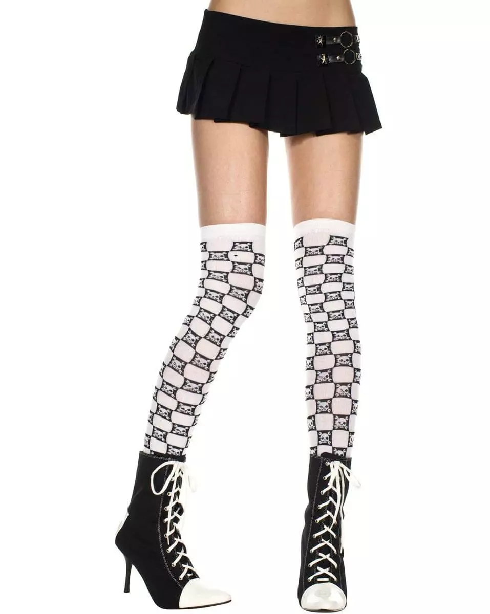 MUSIC LEGS Acrylic Checkered Thigh Hi Nylon Crossbone Costume Hosiery 4 MUSIC LEGS Acrylic Checkered Thigh Hi Nylon Crossbone Costume Hosiery - Image 2