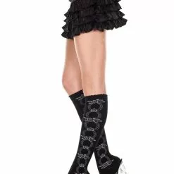 MUSIC LEGS Knee Hi With Floral Design Nylon Costume Stocking