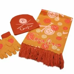 NECA Coraline Hat, Scarf And Gloves Set, Orange Buttons
