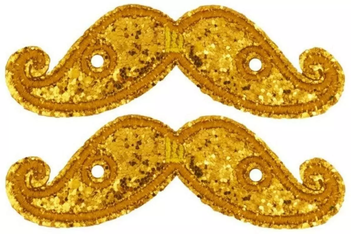 Shwings Shoe Accessories: Gold Sparkle Handlebar Mustache 3 Shwings Shoe Accessories: Gold Sparkle Handlebar Mustache