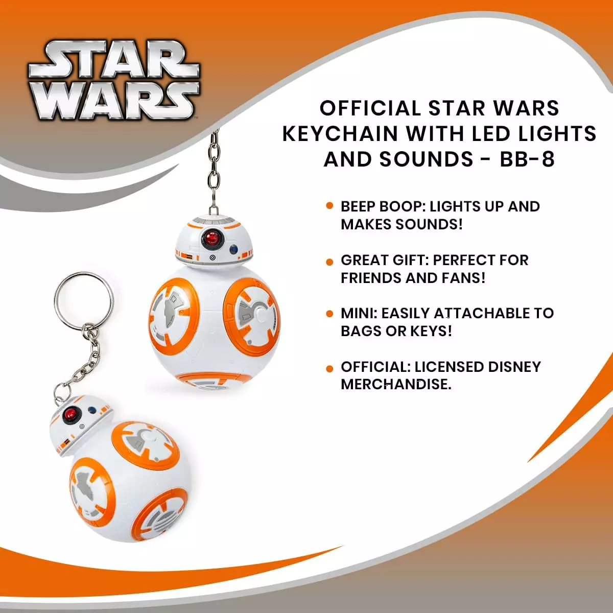 Seven20 Official Star Wars Keychain With LED Lights And Sounds - BB-8 9 Seven20 Official Star Wars Keychain With LED Lights And Sounds - BB-8 - Image 7
