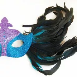 Bauer Pacific Imports Glitter Eye Venetian, Masquerade, Mardi Gras Mask W/Feathers Style G