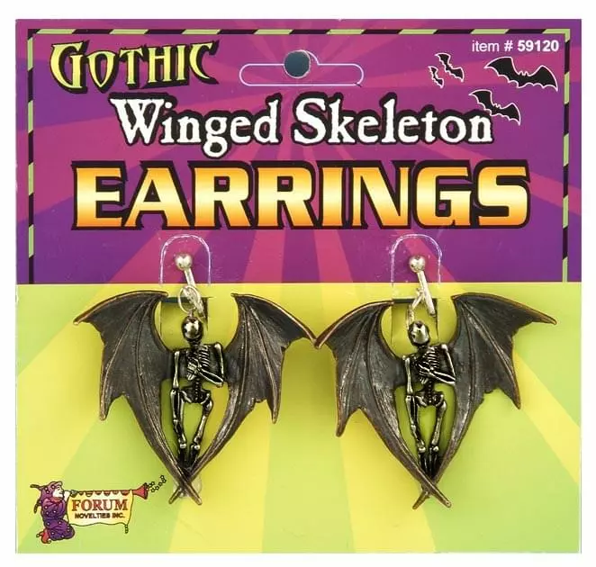 Forum Novelties Gothic Winged Skeleton Costume Earrings 3 Forum Novelties Gothic Winged Skeleton Costume Earrings