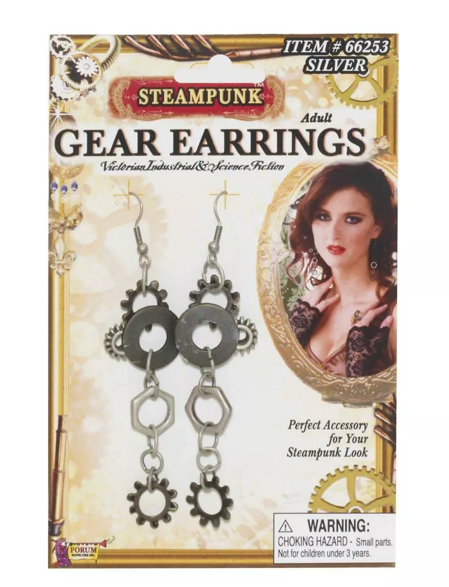 Forum Novelties Steampunk Gear Silver Earrings Adult Costume Jewelry 3 Forum Novelties Steampunk Gear Silver Earrings Adult Costume Jewelry
